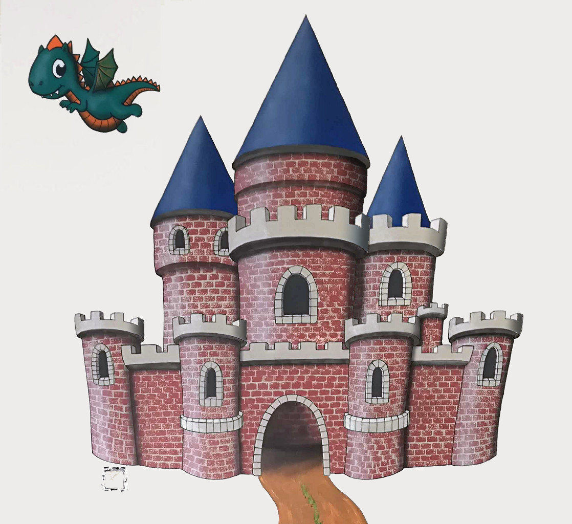 Peinture de chateau féérique dans une chambre d'enfant.