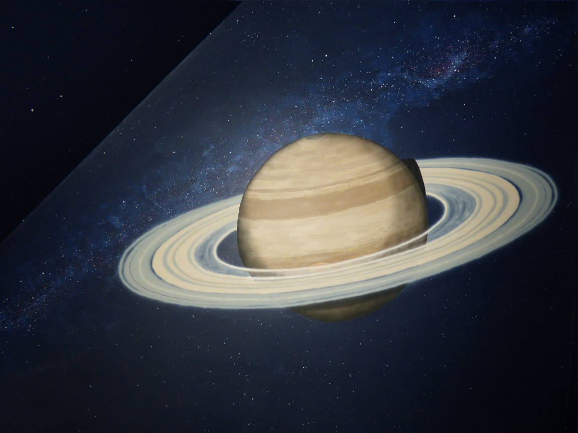 Peinture murale ave thème spaciale Jupturne (Jupiter dans les anneaux de Saturne)